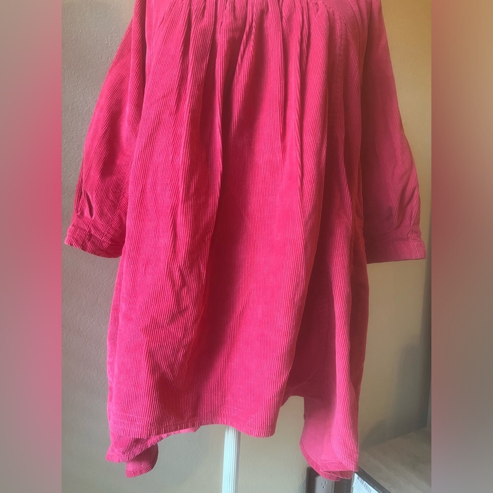 Free People Women's XS Pink Corduroy Puff Sleeve Tunic Top - Picture 9 of 16